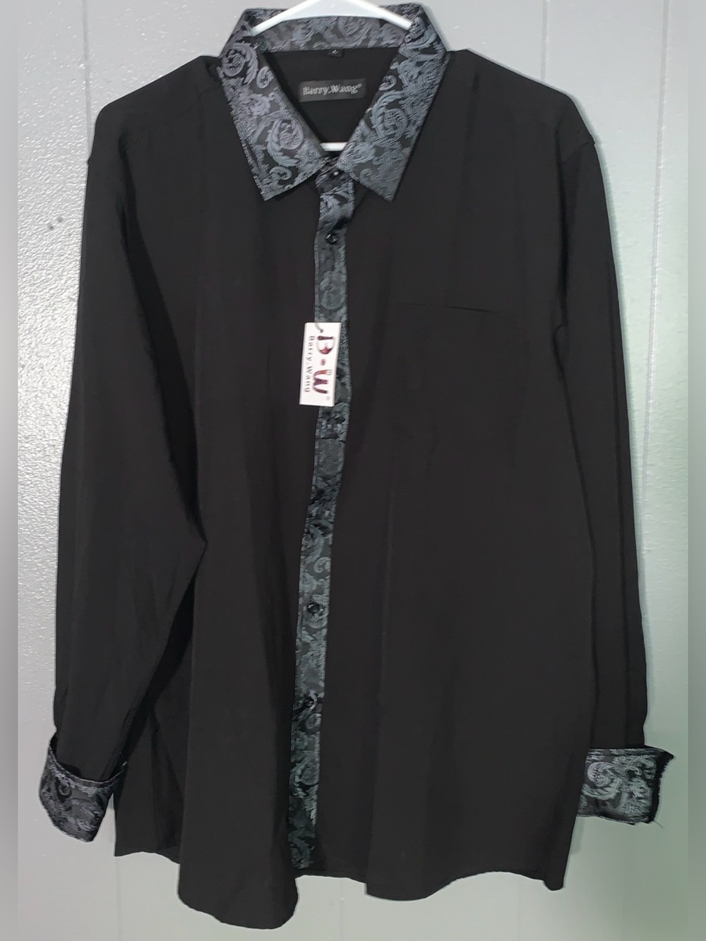 Barry Wang Men’s Black Paisley Long Sleeve Button Down Shirt (Large)